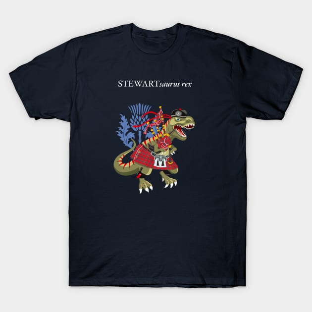 Clanosaurus Rex STEWARTsaurus Red plaid Stewart Family Tartan T-Shirt by BullShirtCo